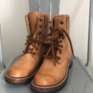 Stetson Womens Tan Leather August 7In Combat Ankle Boots